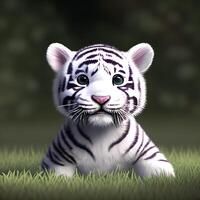 Cute tiny little white tiger cub , photo