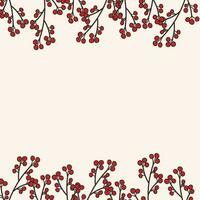 Frame or border made of autumn twigs or branches with berries. Cozy template, Stickers images of cranberries or beads. vector