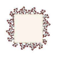 Vector cartoon template with frame or border of red berries. Branches of autumn rowan or lingonberry.