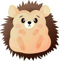 Cute spiny hedgehog with eyes, brown spines and big ears on a white background. Domestic african hedgehog sits without background. Illustration of forest animals for children. Exotic pets vector