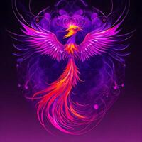 Light neon style art portrait of a phoenix, photo