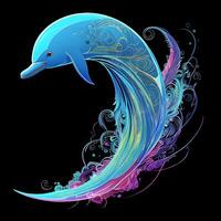 Light neon style art portrait of a dolphin, photo