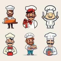 Restaurant Chef or Cook Mascot with Toque, Apron and Cake Vector