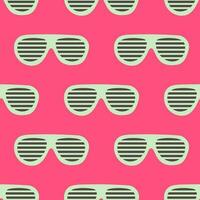 90s seamless pattern with striped sunglasses. Vector background with stickers, pins, patches in cartoon 80s 90s pop art comic style.