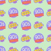 90s seamless pattern with stickers 90s forever and cool. Vector background with stickers, pins, patches in cartoon 80s 90s pop art comic style.