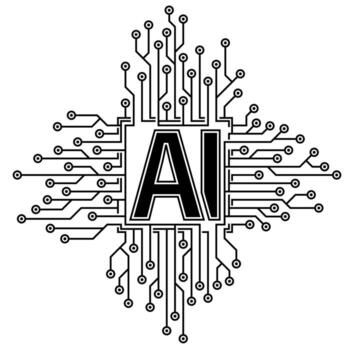 Abstract microchip icon with circuit board in black color with letters AI in the center vector
