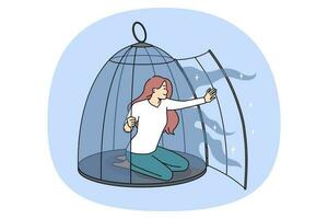 Young woman come out of birdcage vector