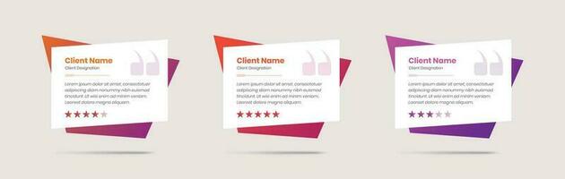 Professional client feedback card with colorful gradient and rating stars vector