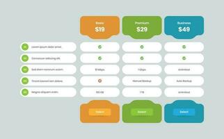 Abstractly designed pricing comparison list for business vector