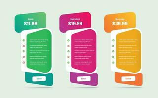 Modern pricing comparison layout design for businesses and startup agencies vector