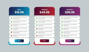Product or service subscription comparison pricing list design template vector