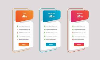 Abstractly designed minimal service subscription pricing table with gradient vector