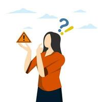 Worries or doubts to make a decision, mistrust or problems, worries or challenges ahead, worries about problems or problems, businessman holding exclamation mark with concern for solving problems. vector