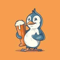 Penguin character holding a beer glass vector illustration. Funny, global warming, drinks design concept.