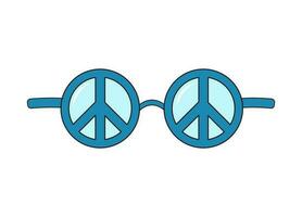 Hippie round sunglasses with peace sign. Groovy retro fashion style. Vector illustration isolated on white background.