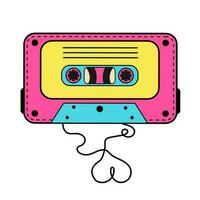 Retro audio cassette tape with ribbon formed heart shaped. Analog media for recording and listening to stereo music. Nostalgia for 80s, 90s. vector