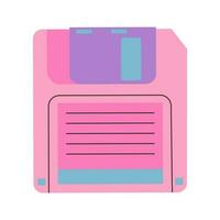 Retro diskette. Floppy-disk icon. Nostalgia for 90s, 2000s. Vintage technology with data information vector