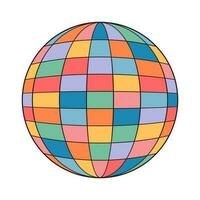 Hippie groovy rainbow disco ball. Retro psychedelic cartoon element. Vector illustration isolated on white background.