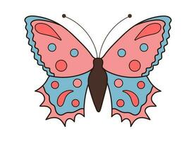 Retro groovy butterfly. Boho Summer insect. Hippie psychedelic cartoon element. Vector illustration isolated on white background.