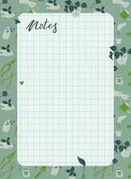 Scheduler and organizer for plant lover. List for notes decorated with gardening elements. Letter size grid paper. Retro style stationery. Vector illustration.