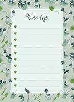 To do list decorated with home gardening elements. Scheduler and organizer for plant lover. Retro style stationery. Vector illustration.