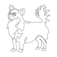 Cute fluffy dog breed chihuahua one line vector