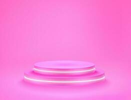 Empty pink neon podium. Vector 3d mockup for product design