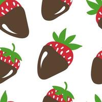 Vector strawberry in dark chocolate seamless pattern. Cartoon strawberry in dark chocolate. sweet desert. Design for wrapping paper, textile, valentine's  day decoration.