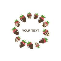 Strawberry vector frame. Vector strawberry in chocolate text frame. Design for cards, invitations, decoration.