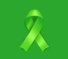 Lymphoma cancer awareness symbol. Lime ribbon isolated on green background vector