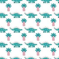 Vector seamless pattern with dinosaur and palm