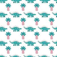 Vector seamless pattern with dinosaur and palm