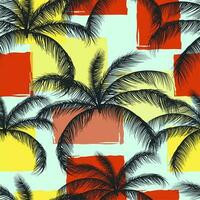 Abstract Floral coconut trees seamless pattern with leaves. tropical background vector