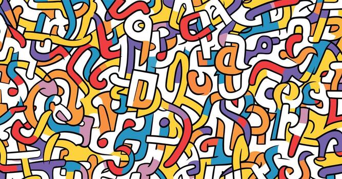 sencillo resumen de colores S.S palabras en blanco fondo, en el estilo de memphis diseño, sinuoso líneas, 1980, caramelo, fondo de pantalla, nostálgico, retorcido enredos vector