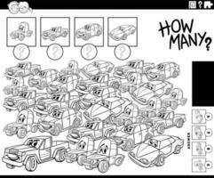 how many cartoon cars counting game coloring page vector