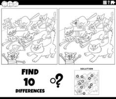 differences game with cartoon running cats coloring page vector