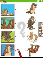 match cartoon animals and clippings educational game vector