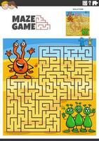 maze game activity with cartoon aliens characters vector