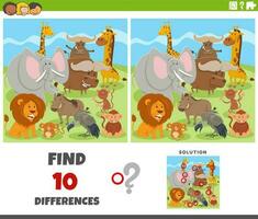 differences game with comic animal characters group vector