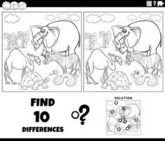 differences game with cartoon animals coloring page vector