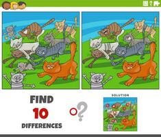 differences game with comic running cats characters group vector