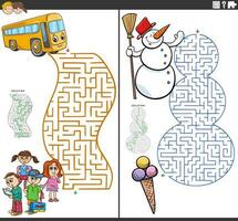 maze activity games set with funny cartoon characters vector