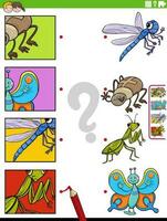 match cartoon insects animals and clippings educational task vector