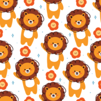 seamless pattern cartoon lion and flower. cute animal wallpaper illustration for gift wrap paper png