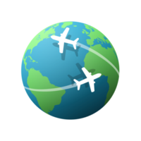 Airplane flying around the globe. Worldwide travel and transportation concept. Earth Elements by Google Earth. png