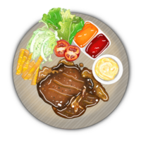 A steak is a thick cut of meat generally sliced across the muscle fibers, sometimes including a bone. It is normally grilled or fried. png
