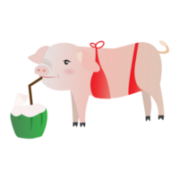 Hello summer with a pig and tropical coconut beverage. png