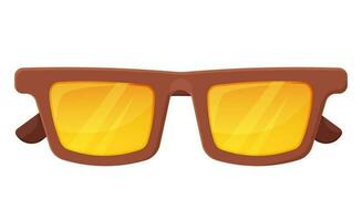 Brown sunglasses with yellow glasses. Cartoon style. Vector illustration isolated on white.