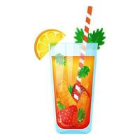 verano refrescante limonada con bayas en vaso frasco. cóctel con fresas, limón, naranja. vector ilustración aislado en blanco.