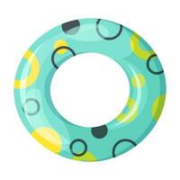 Blue rubber ring for swimming in pool and sea. Summer time symbol. Circle toy. Vector illustration isolated on white.